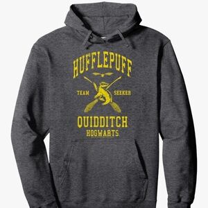 Harry Potter Hufflepuff Quidditch Team Seeker Hoodie Pullover Gray Sweatshirt L
